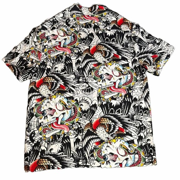 Ed Hardy Death before Dishonor Camp Button Up, New, Size Medium - Picture 2 of 6